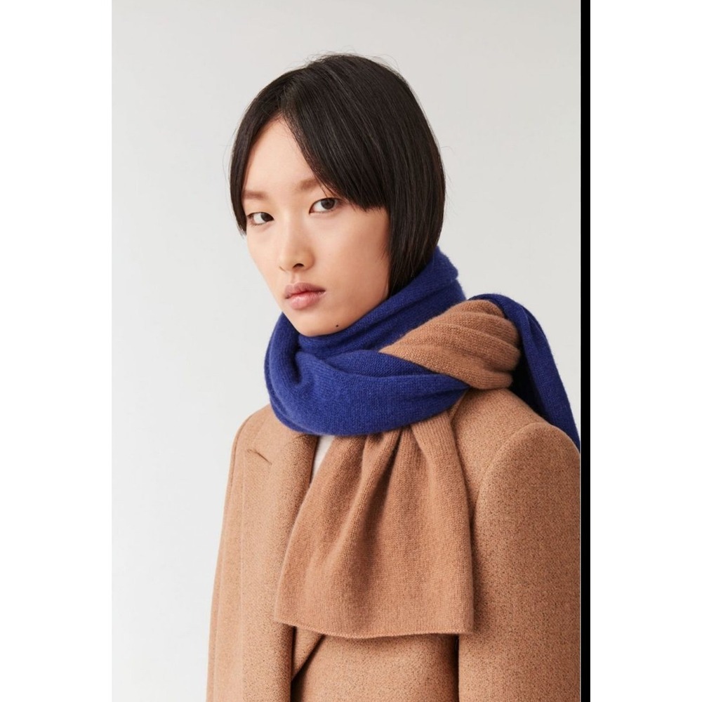 COS Colorblock Scarf Blue Tan Wool‎ Blend Unisex